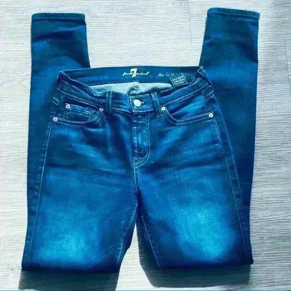 HOST PICK ❤️ 7 For all Mankind The Skinny Stretch Low Rise Blue Jean size 25 - Picture 3 of 14